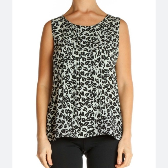 Loft Light Mint Leafy Print Sleeveless Blouse - Picture 1 of 5